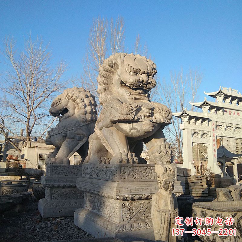 贵阳北京石雕狮子-企业楼宇大门动物雕塑摆件