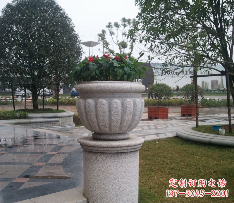 贵阳别墅景观大理石花盆石雕 (2)