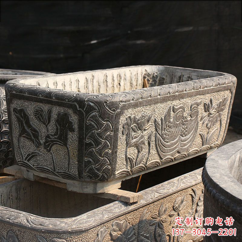 贵阳别墅石雕槽水缸