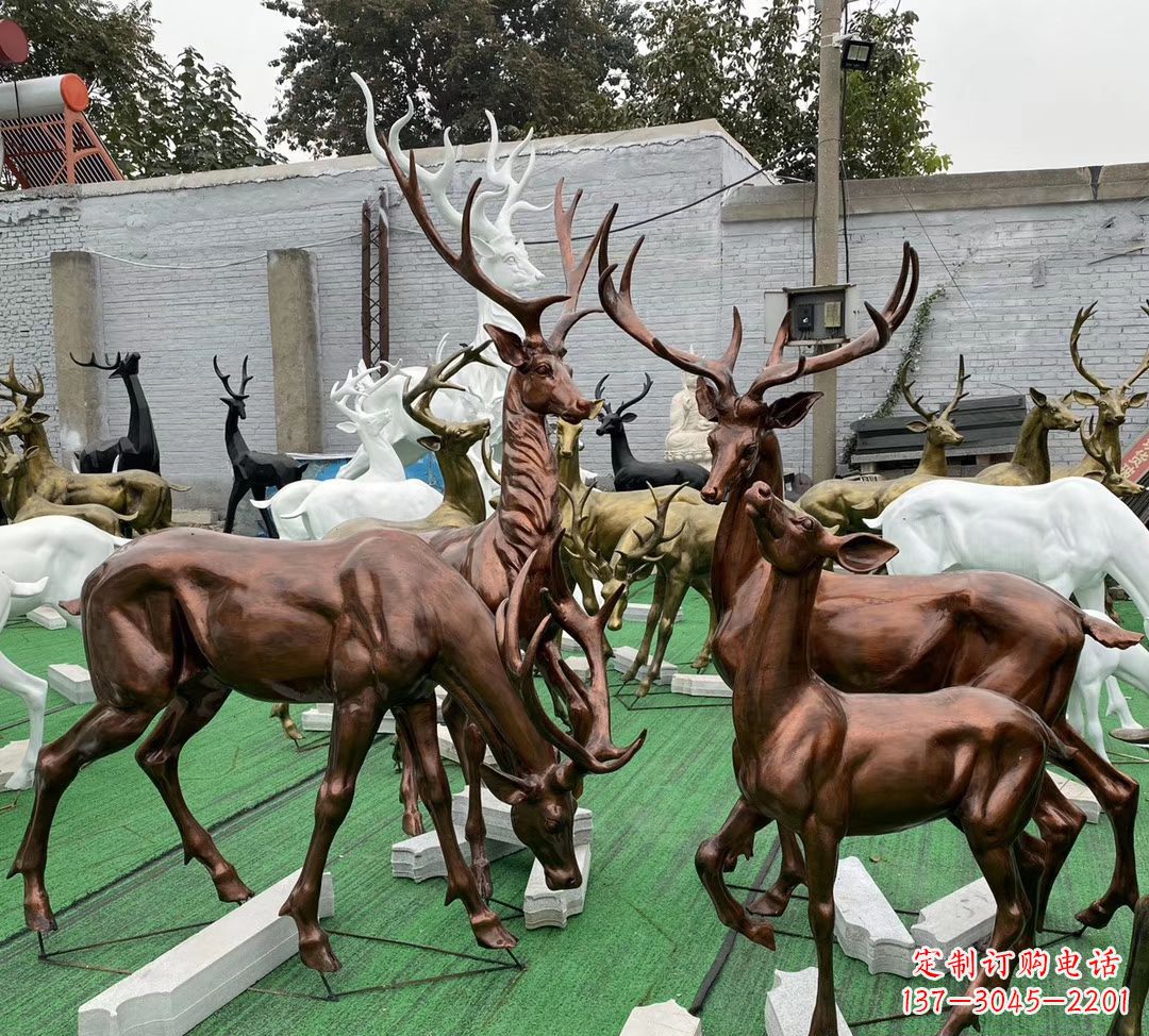 贵阳玻璃钢仿铜群鹿雕塑公园仿真动物雕塑 (9)