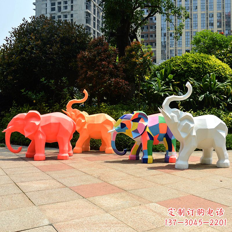 贵阳玻璃钢金色大象雕塑-商场游乐场抽象小象美陈