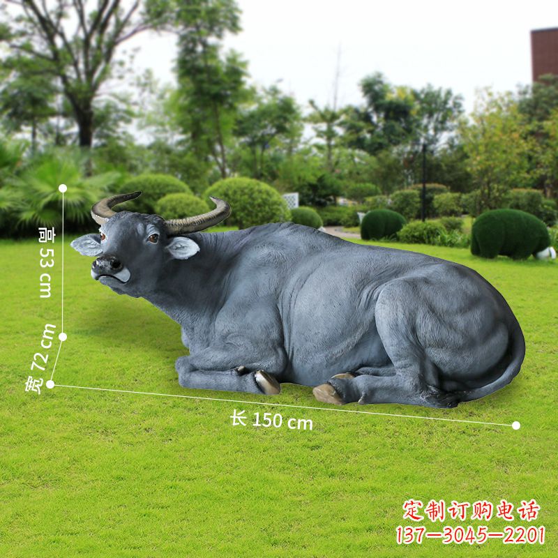 贵阳玻璃钢卧姿水牛雕塑——给人以宁静自然的感受