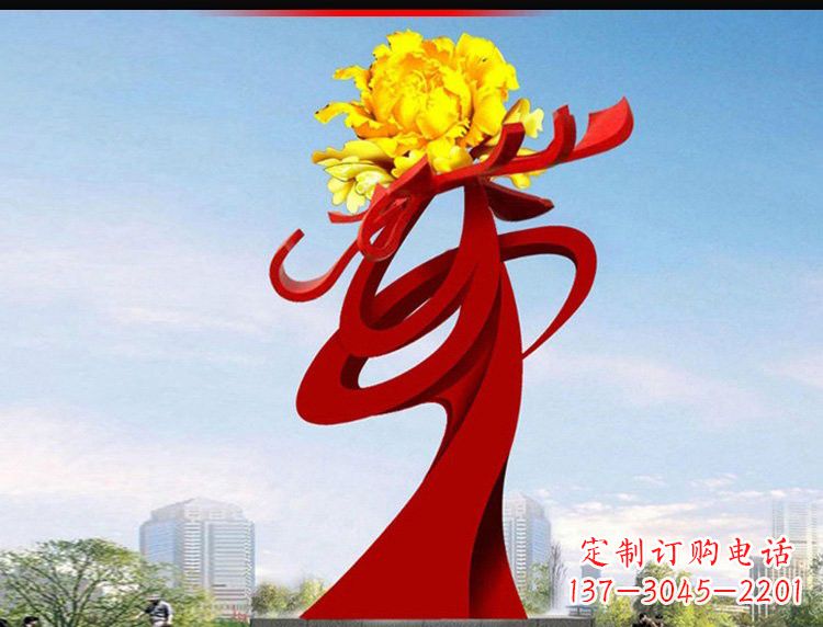 贵阳不锈钢城市大型牡丹花雕塑