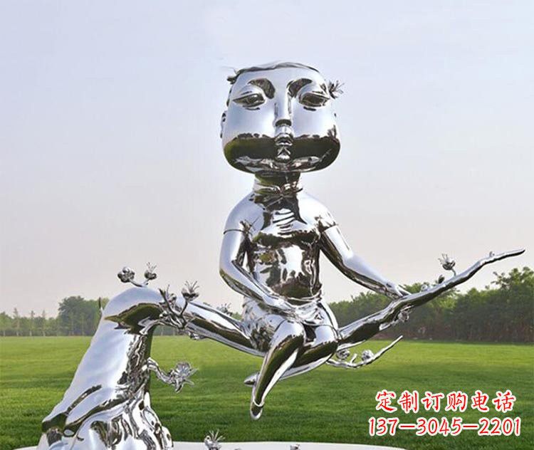贵阳不锈钢抽象坐树枝上的女孩雕塑