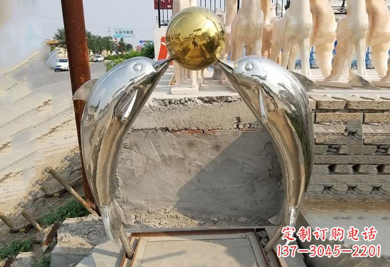 贵阳不锈钢海豚顶球雕塑