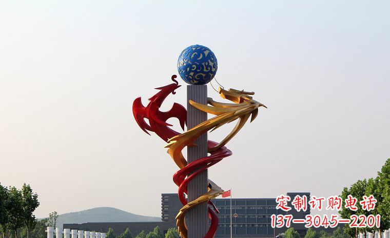 贵阳不锈钢龙凤戏珠广场景观雕塑