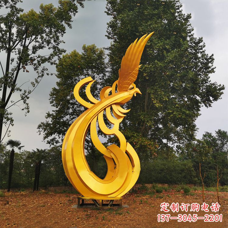 贵阳不锈钢凤凰雕塑黄金色园林之美