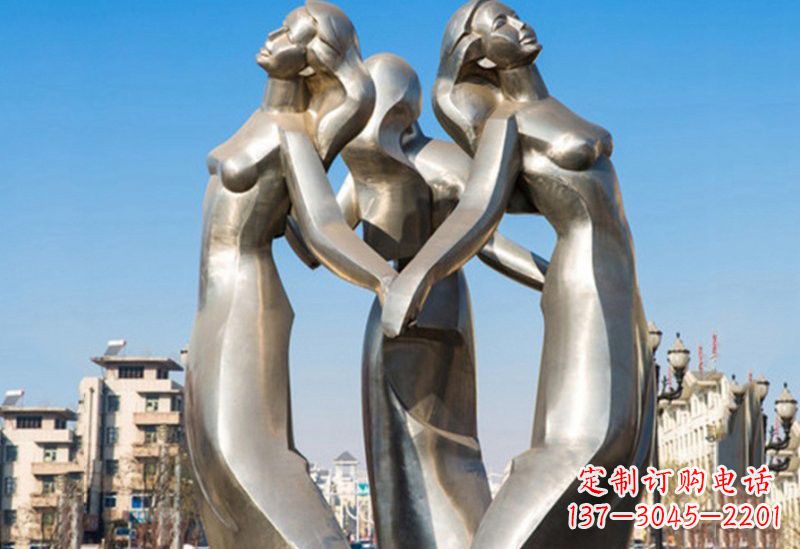 贵阳不锈钢手拉手的女孩雕塑