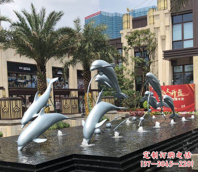 贵阳不锈钢海豚跳跃喷泉雕塑美丽的艺术装置