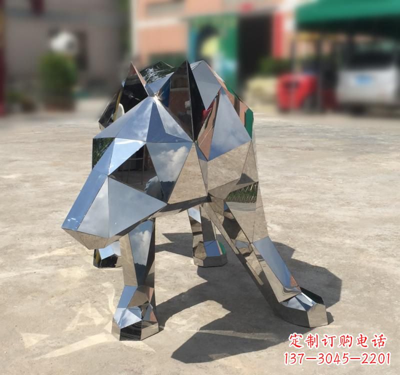 贵阳不锈钢园林动物几何狼雕塑
