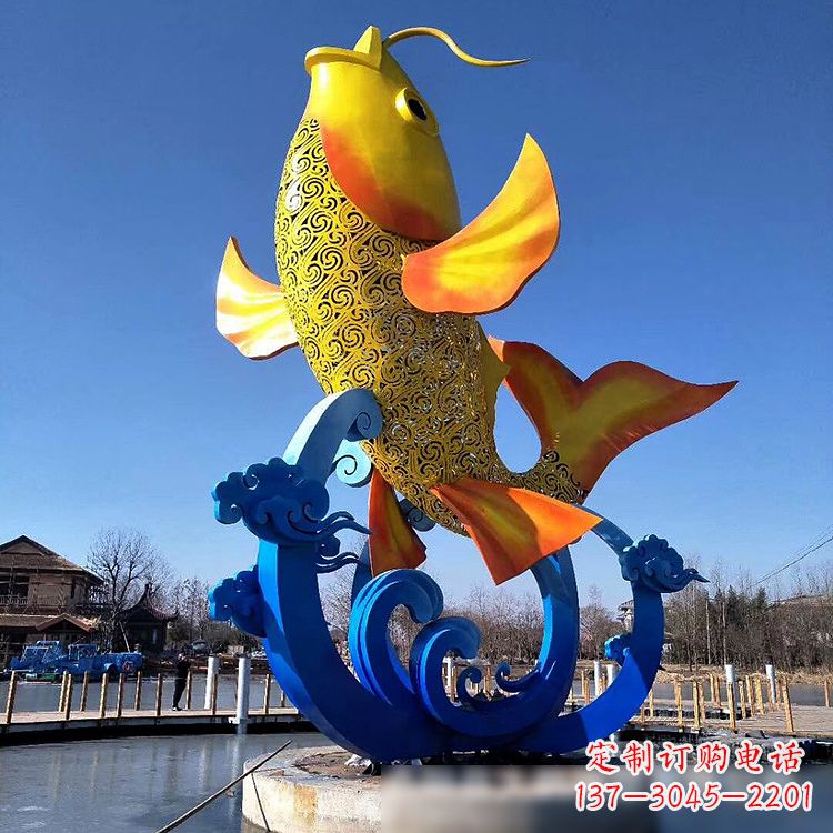 贵阳不锈钢鱼跃喷泉雕塑色彩斑斓的水景美景