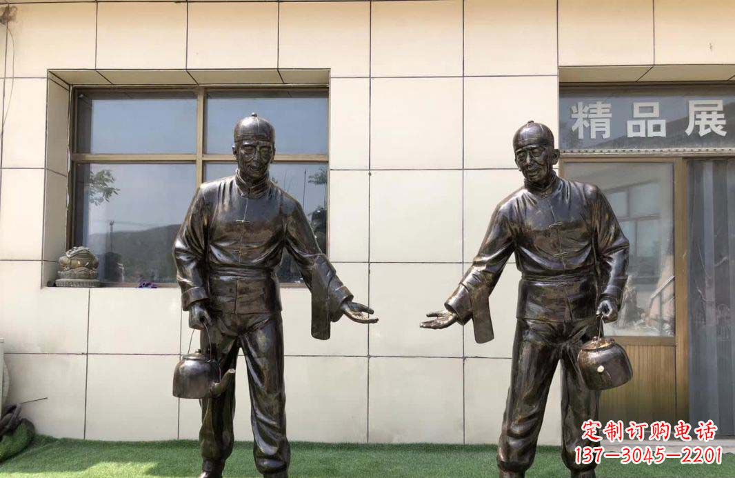 贵阳茶馆民俗店小二铜雕