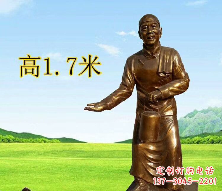 贵阳茶馆门口店小二玻璃钢仿铜摆件