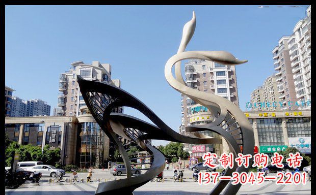 贵阳城市凝聚的美丽不锈钢天鹅雕塑