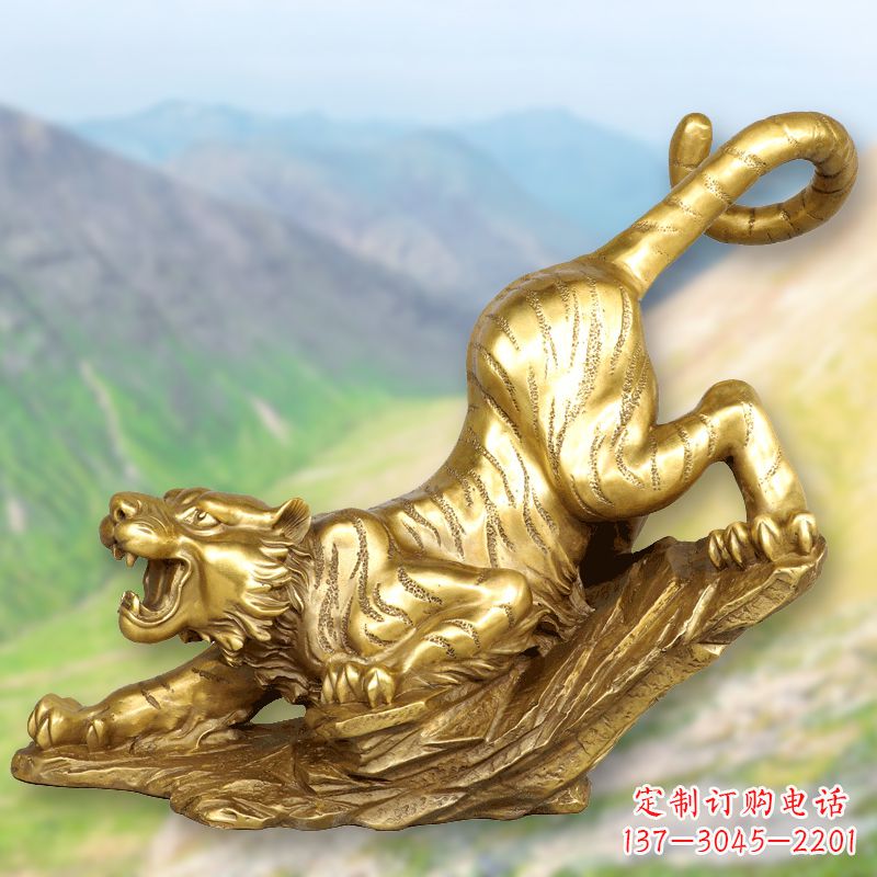 贵阳纯铜鎏金老虎下山雕塑精美动物雕塑摆件