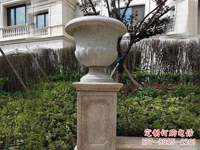 贵阳大理石花钵小区花盆石雕艺术品