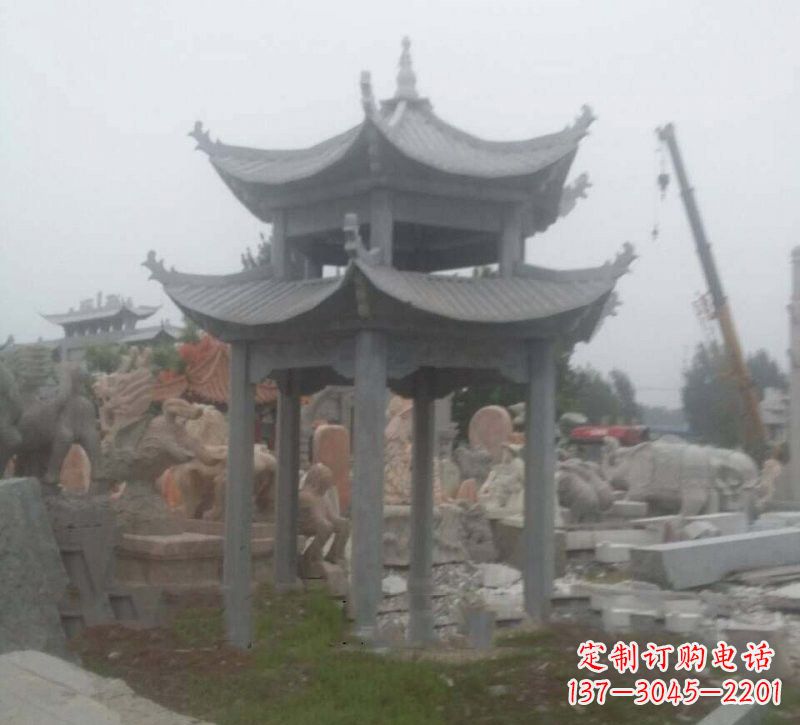 贵阳大理石六角凉亭石雕，精美绝伦