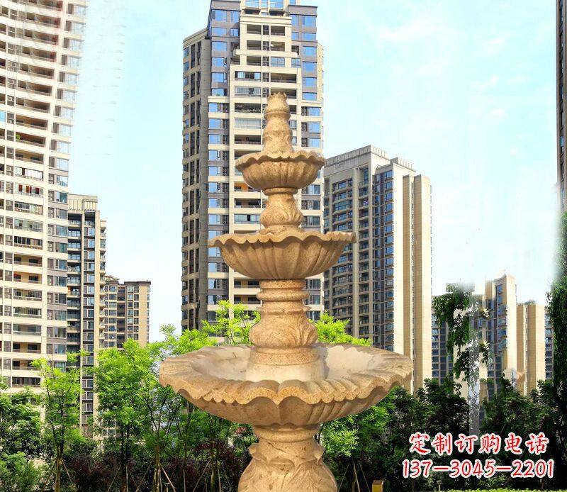 贵阳大理石三层喷泉公园石雕 (2)