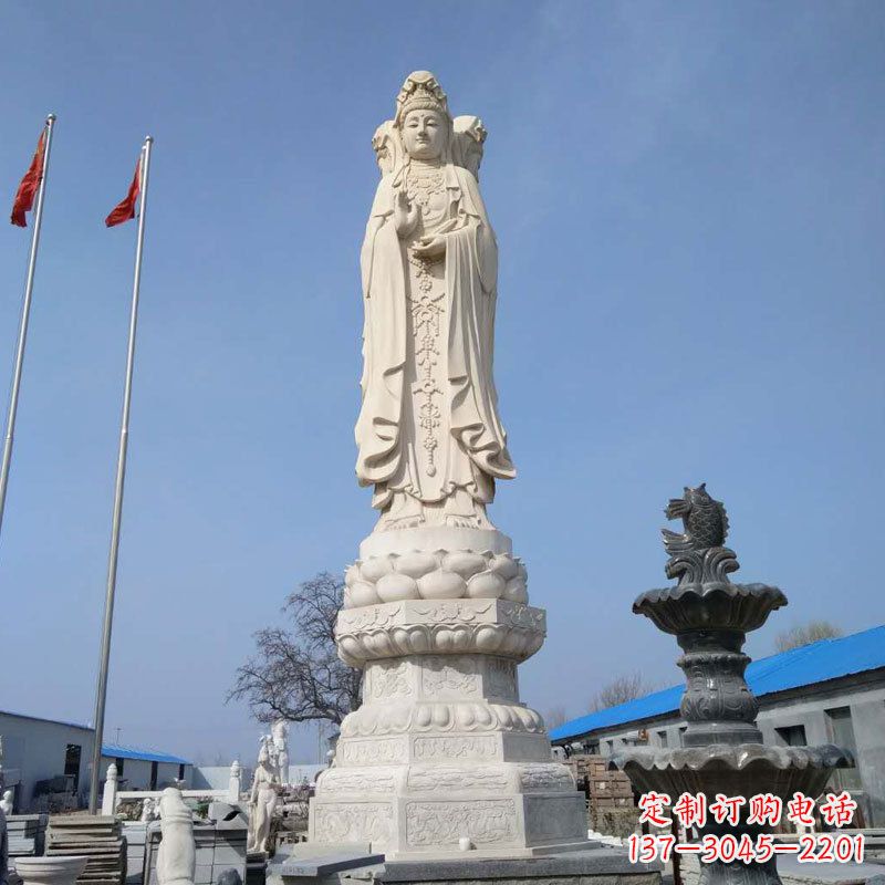 贵阳中领雕塑汉白玉三面观音石雕
