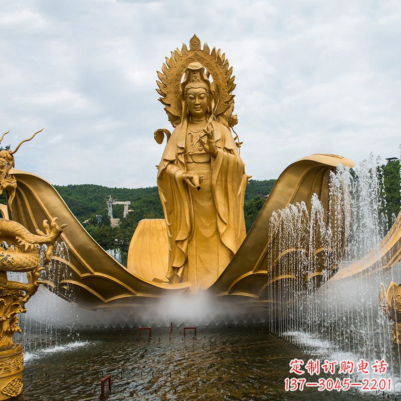 贵阳大型景区滴水观音铜雕佛像水景景观雕塑