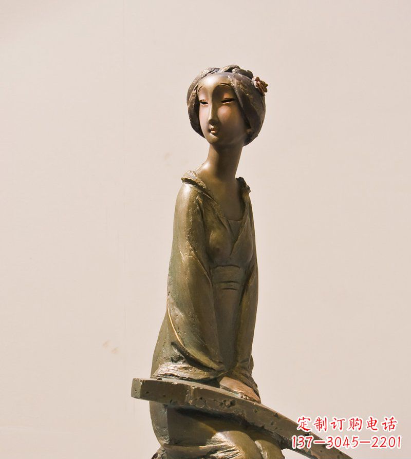 贵阳古筝女人铜雕古代人物雕塑
