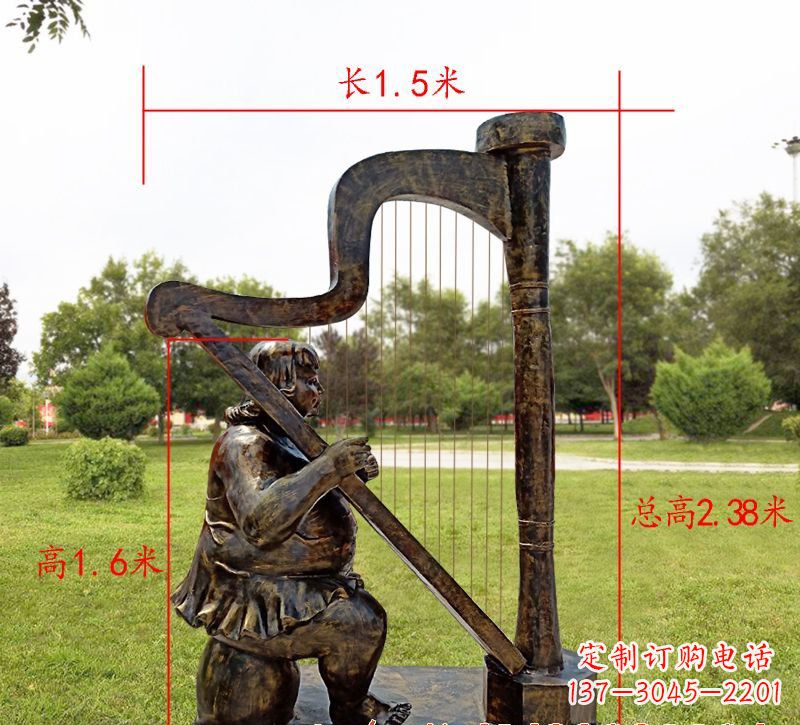 贵阳弹竖琴音乐人物铜雕