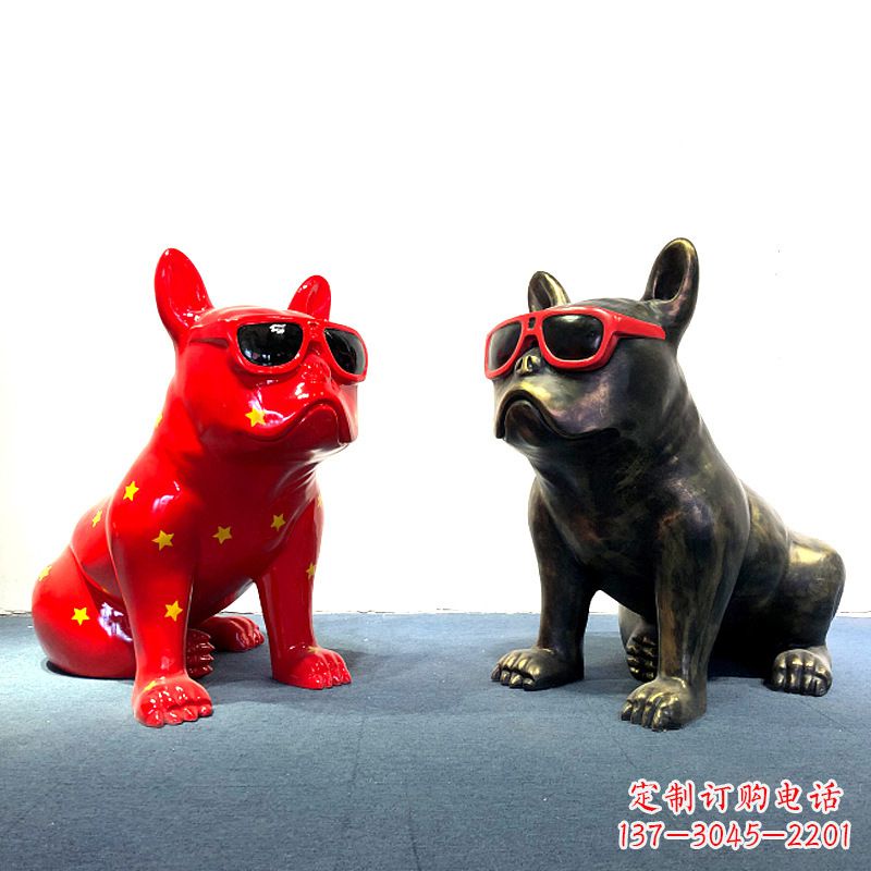 贵阳斗牛犬公仔,网红眼镜狗卡通美陈雕塑摆件
