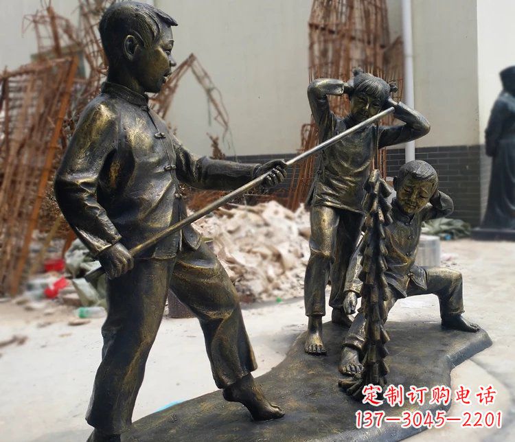 贵阳儿童放鞭炮庭院景观铜雕摆件