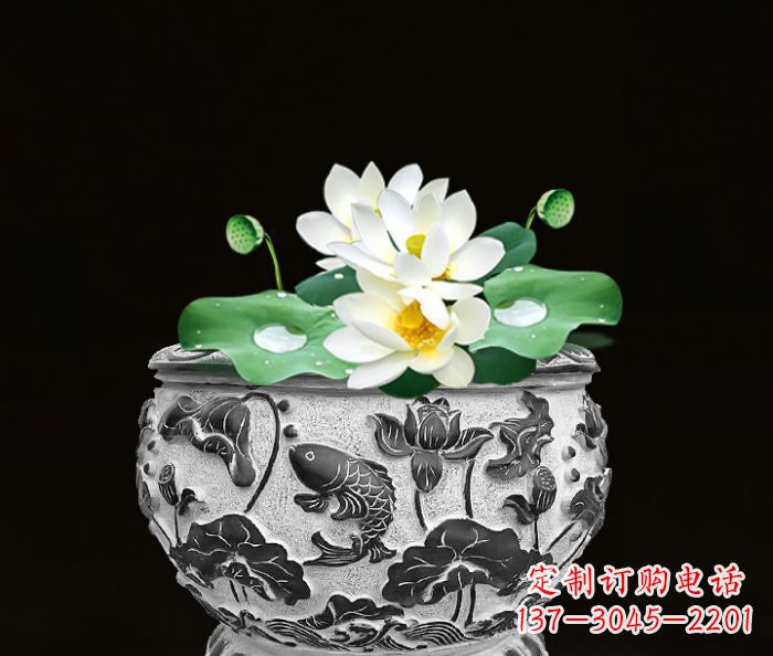 贵阳仿古荷花鲤鱼雕塑石水缸