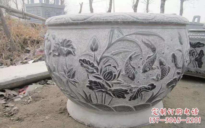 贵阳仿古雕刻鲤鱼石浮雕水缸