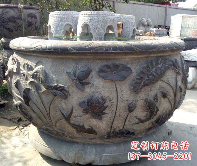 贵阳精美仿古荷花鲤鱼浮雕石水缸