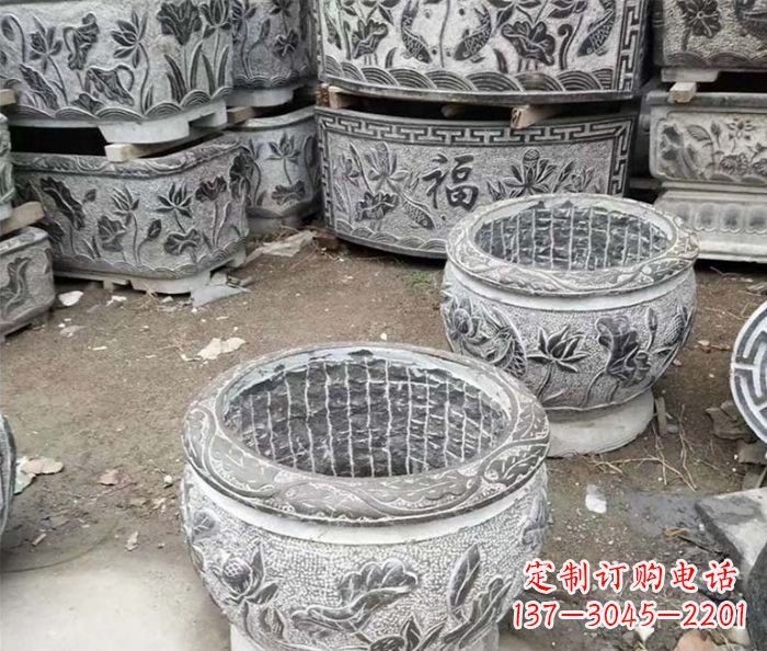 贵阳仿古荷花石浮雕水缸塑像