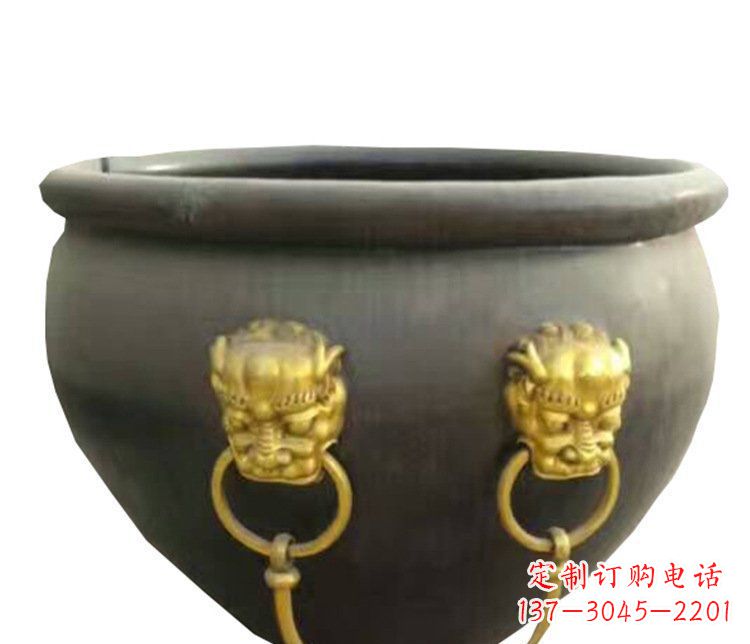贵阳仿古鎏金狮子头水缸铜雕塑