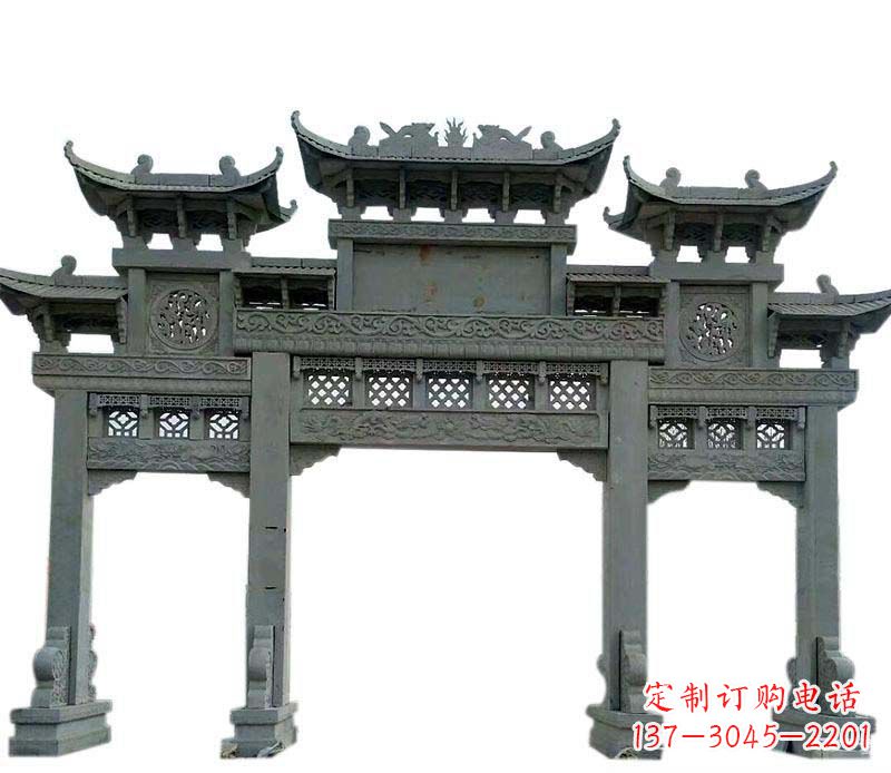 贵阳仿古三门大理石牌坊石雕
