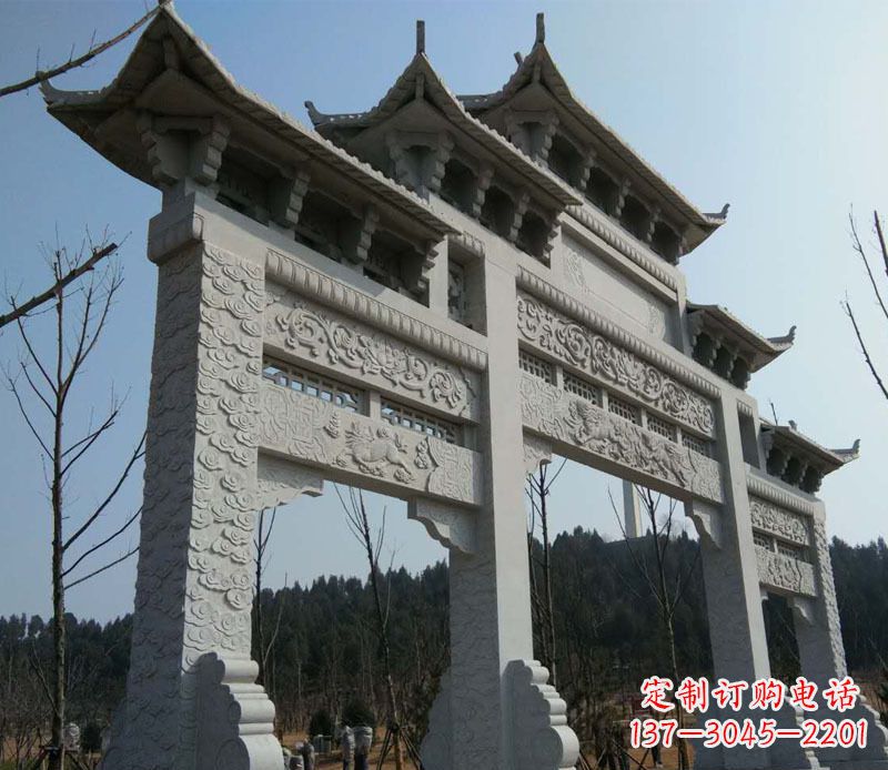 贵阳仿古三门牌坊景观石雕