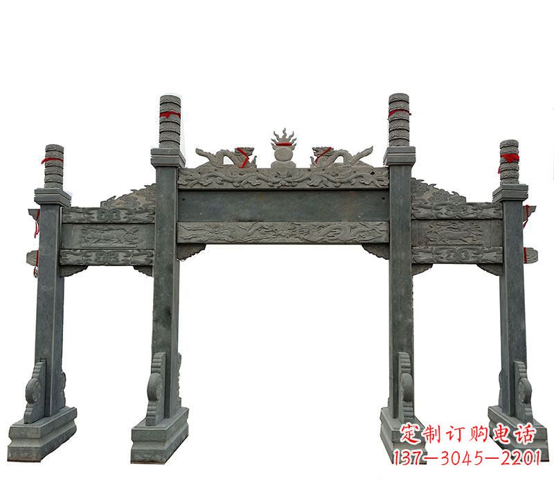 贵阳仿古三门大理石牌坊石雕 (2)
