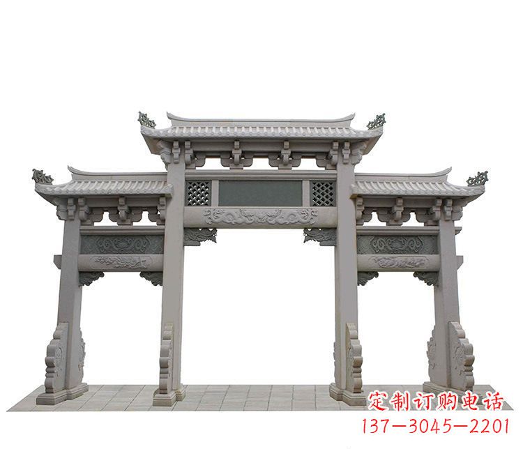 贵阳精美仿古三门牌坊石雕
