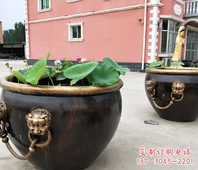 贵阳仿古狮子头水缸铜雕塑 (2)