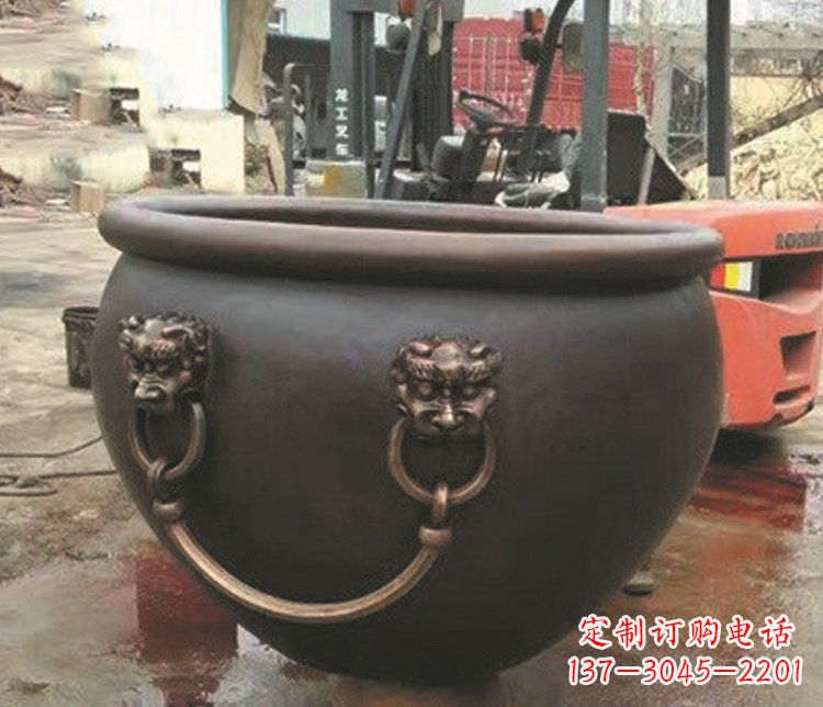 贵阳仿古狮子头水缸铜雕塑 (3)
