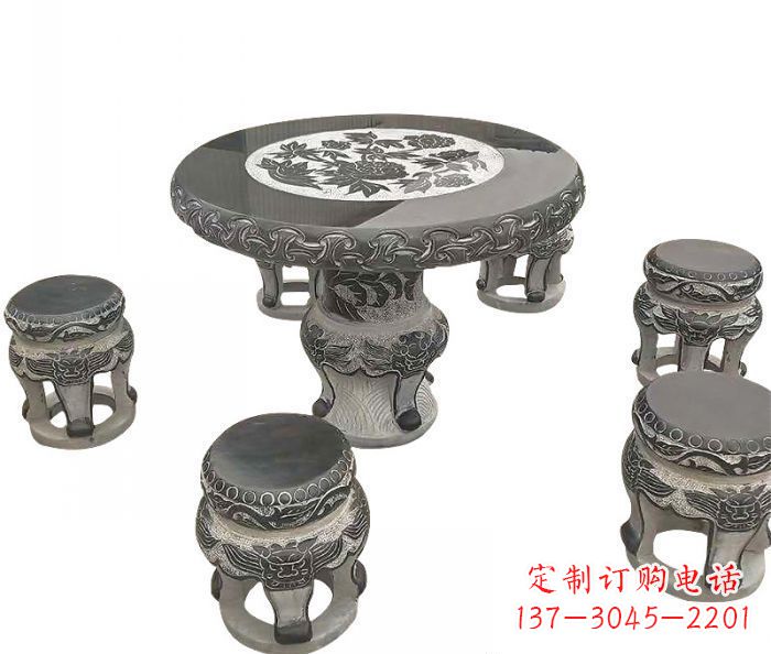 贵阳仿古圆形石桌凳雕塑