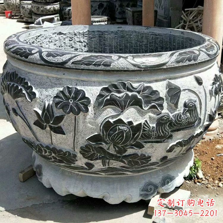 贵阳极致精细仿古圆形鱼缸石雕