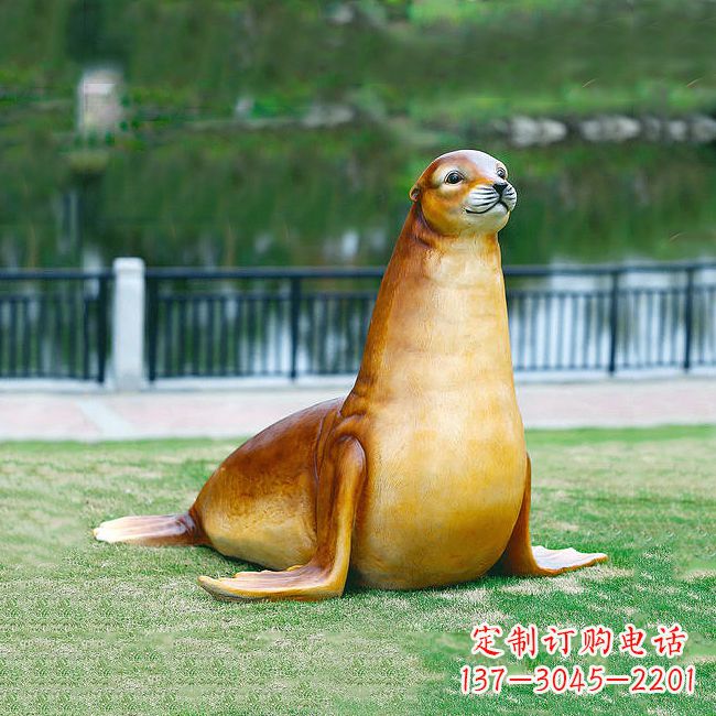 贵阳仿真海豹玻璃钢海洋动物雕塑-园林水景动物摆件