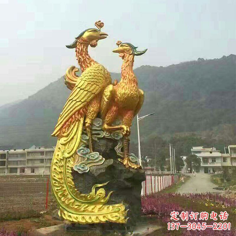贵阳凤凰景观铜雕塑-公园景区瑞鸟凤凰鎏金景观雕塑