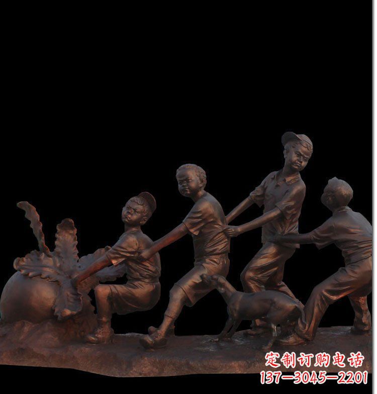 贵阳精美玻璃钢仿铜拔萝卜人物雕塑