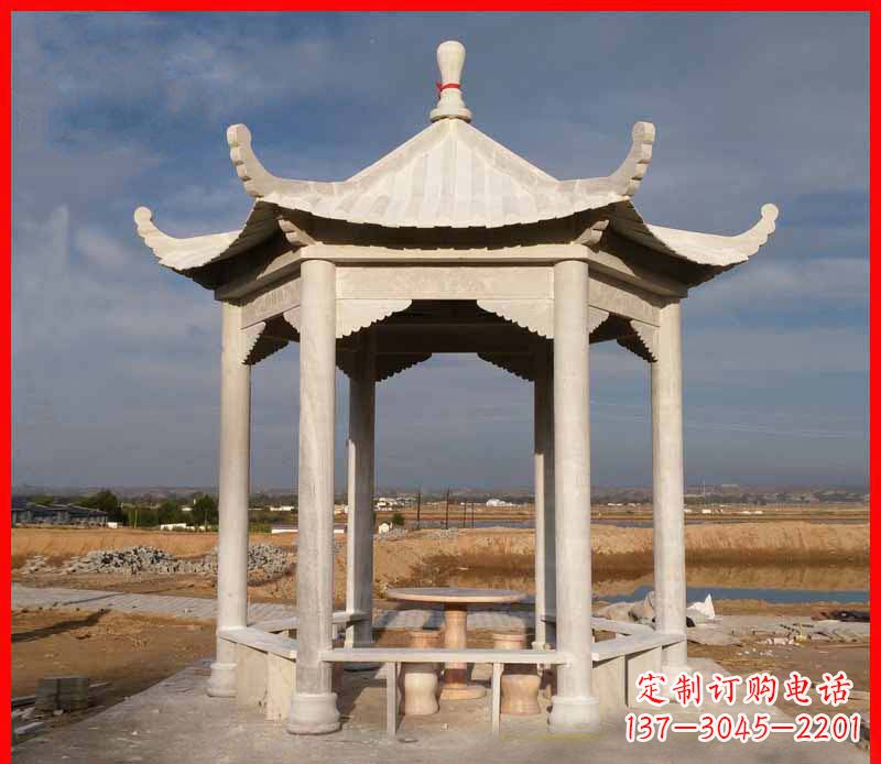 贵阳公园大理石六角石雕凉亭 (2)