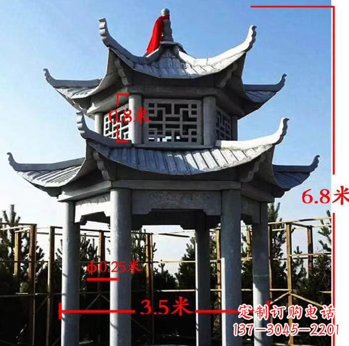 贵阳杰出的大理石六角石双层凉亭雕塑
