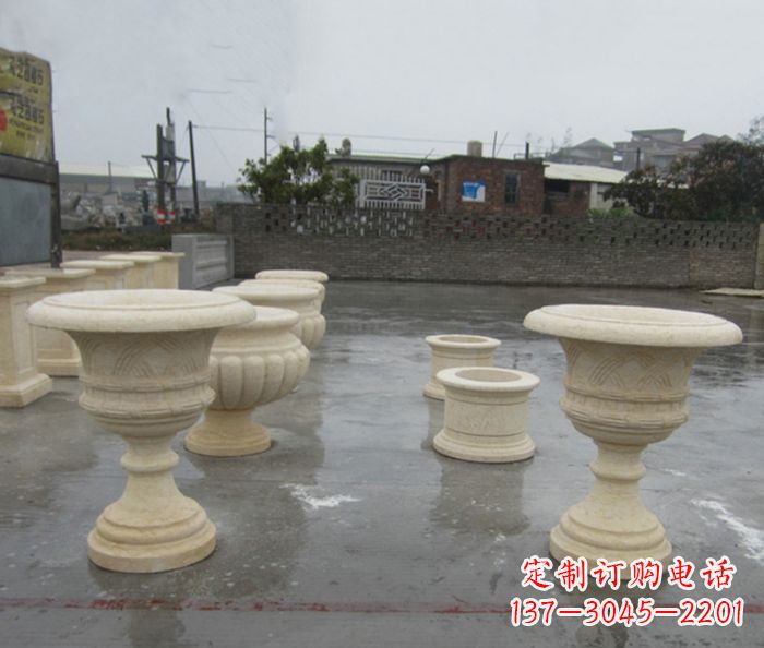 贵阳完美绽放——大理石花盆石雕