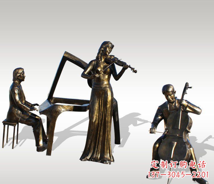 贵阳公园景观钢琴拉小提琴人物铜雕