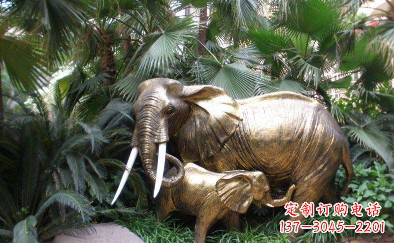 贵阳公园母子大象动物铜雕