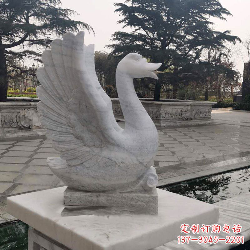 贵阳公园水渠水池喷水天鹅石雕装饰动物雕塑